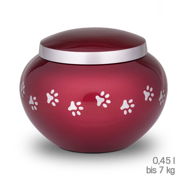 runde Tierurne Mateo S bordeaux und silber | bis ca. 7 kg